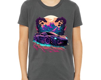 Car Art Kids' T-Shirt - Landscape T-Shirt - Mountain Tee Shirt for Kids - Boys Graphic Tee