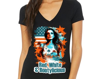 Patriotic Women's V-Neck T-Shirt: USA Flag July 4th Tee