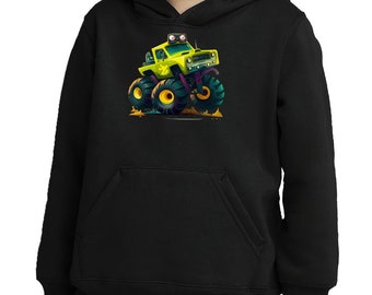 Felpa con cappuccio per bambini con motivo Monster Truck dei cartoni animati - Pullover artistico
