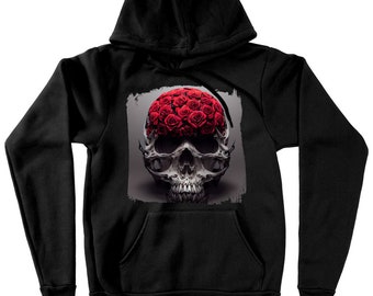 Skull & Roses Graphic Hoodie - Unisex Cotton-Blend Sweatshirt