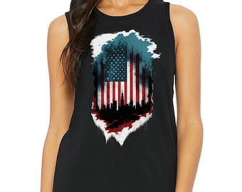 USA Flagge Print Frauen Muskelshirt - Vaterländisches 4. Juli Top