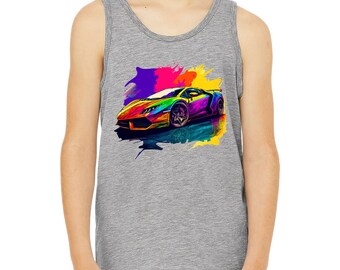 Colorful Car Print Kids Tank Top: Sleeveless Jersey T-Shirt