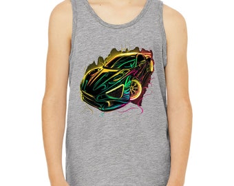 Cartoon Car Kids' Tank Top: Neon Sleeveless Jersey