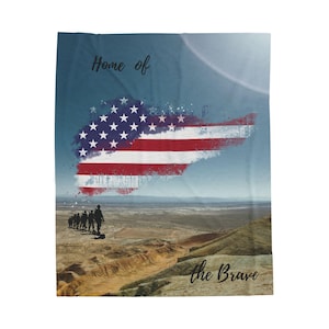 Patriotic Velveteen Plush Blanket, Cozy Throw for Home, Home of the Brave, American Pride Decor, Perfect Gift for Veterans