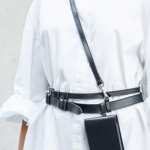 Cross body leather belt with purse Genuine leather woman fashion clothing image 2