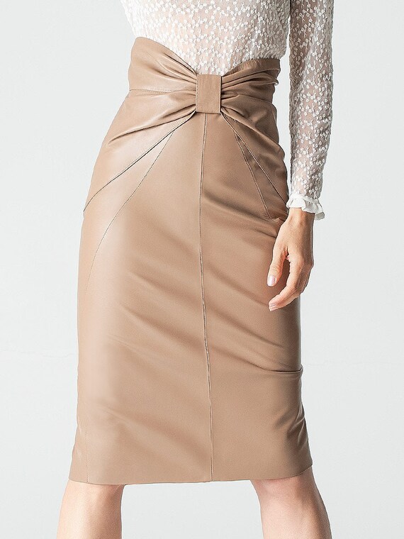 High waisted leather skirt knee length sale