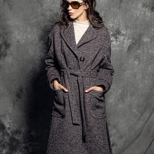 Cashmere and wool coat, grey long cashmere jacket, long wool coat, 100% wool long blazer with belt Genuine cashmere woman fashion clothing image 2