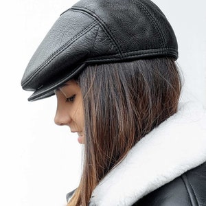 Woman leather hat, warm woman cap Genuine leather woman fashion clothing image 2