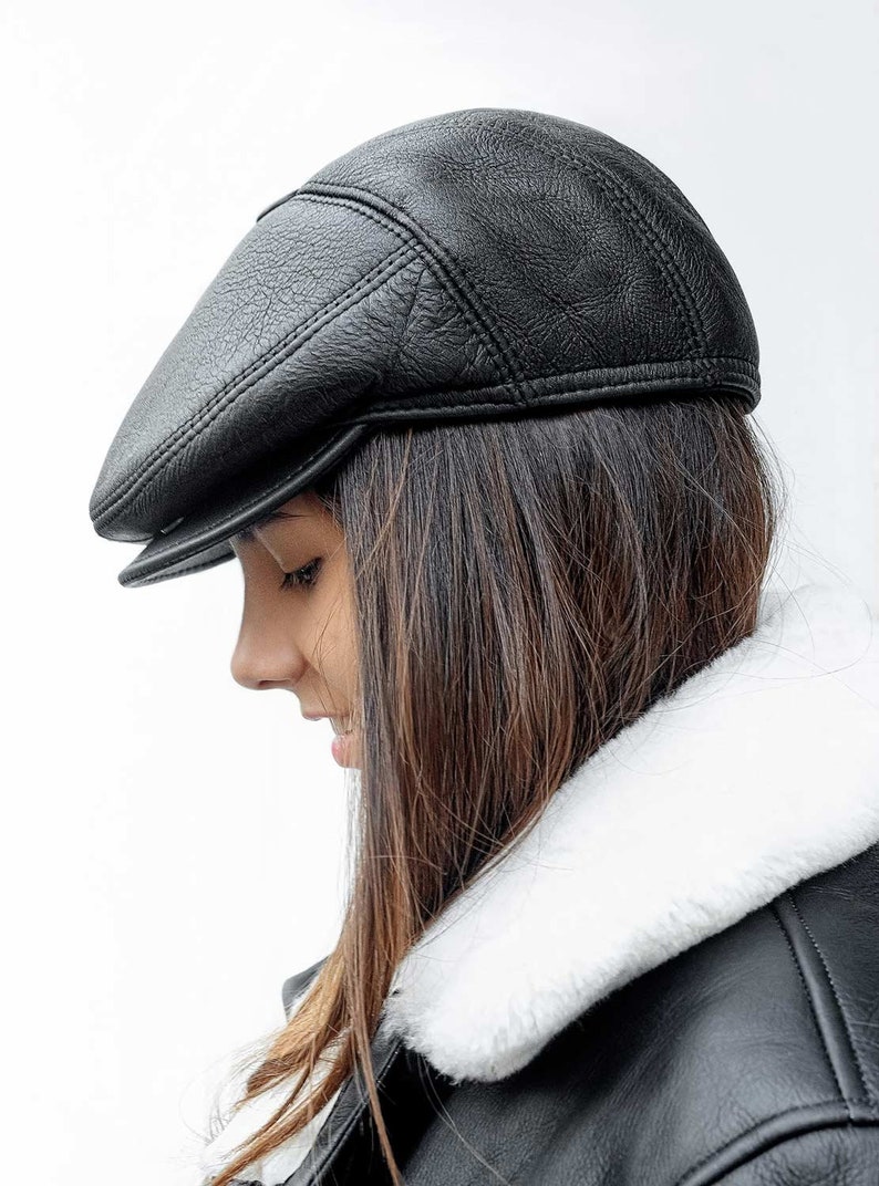 Woman leather hat, warm woman cap Genuine leather woman fashion clothing image 2