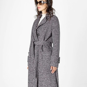 Cashmere and wool coat, grey long cashmere jacket, long wool coat, 100% wool long blazer with belt Genuine cashmere woman fashion clothing image 1