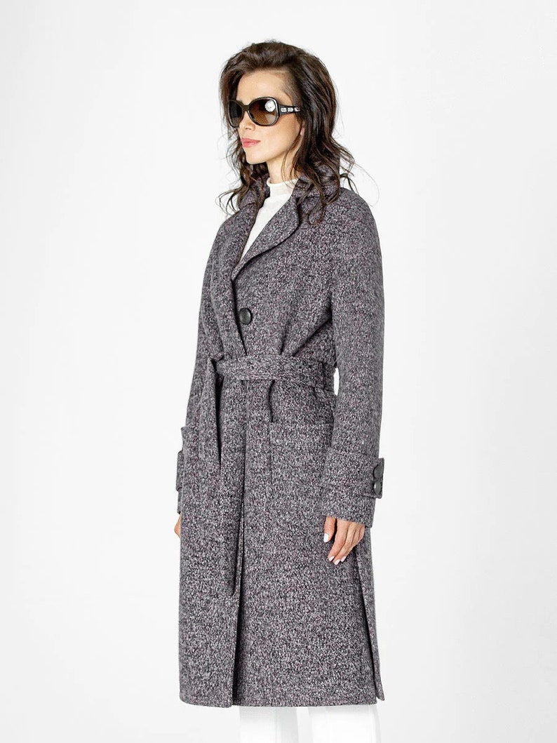 Cashmere and wool coat, grey long cashmere jacket, long wool coat, 100% wool long blazer with belt Genuine cashmere woman fashion clothing image 1