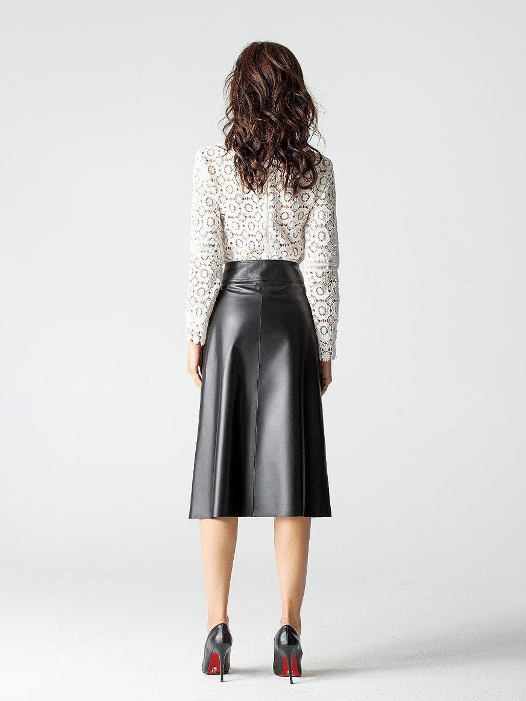 Wrap Leather Skirt Black High Waisted Skirt Below the Knee A line Skirt Genuine Leather Woman Fashion Clothing Etsy Canada