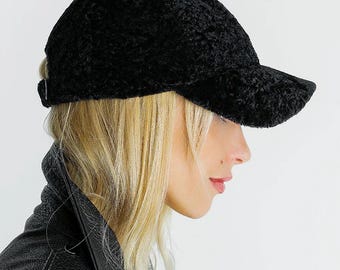 Chapeau en cuir de luxe pour femme, Casquette noire pour femme, Casquette de baseball en cuir d'agneau noire pour l'hiver et l'automne | Vêtements de printemps pour femme en cuir véritable