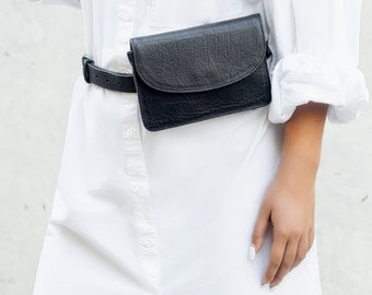 Woman belt bag, minimalist leather cross body purse | Genuine leather woman fashion clothing