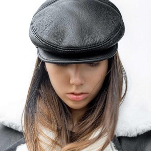 Woman leather hat, warm woman cap Genuine leather woman fashion clothing image 1