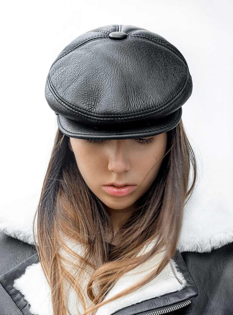 Woman leather hat, warm woman cap Genuine leather woman fashion clothing image 1