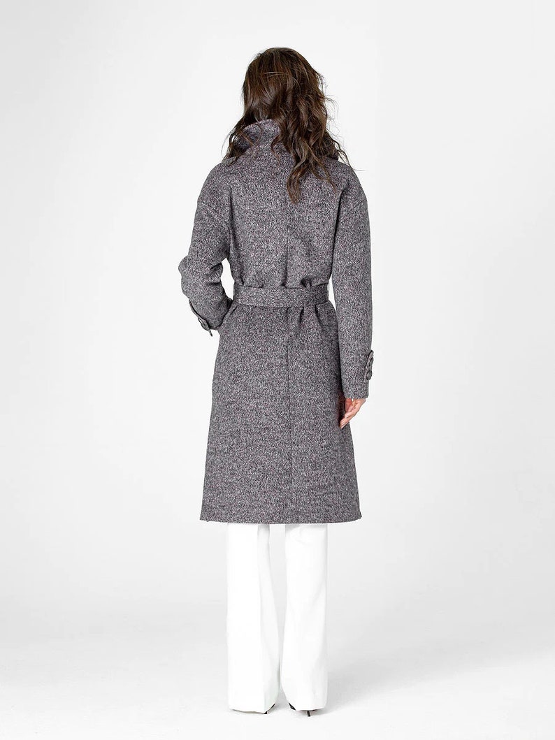 Cashmere and wool coat, grey long cashmere jacket, long wool coat, 100% wool long blazer with belt Genuine cashmere woman fashion clothing image 4