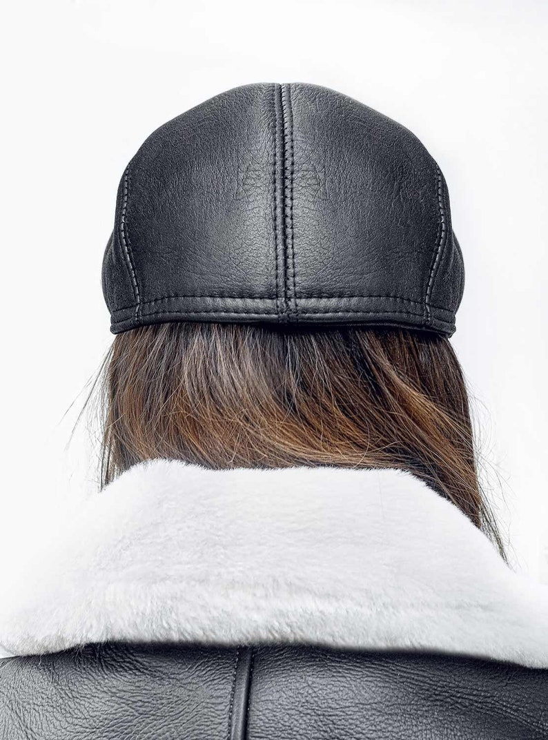 Woman leather hat, warm woman cap Genuine leather woman fashion clothing image 3