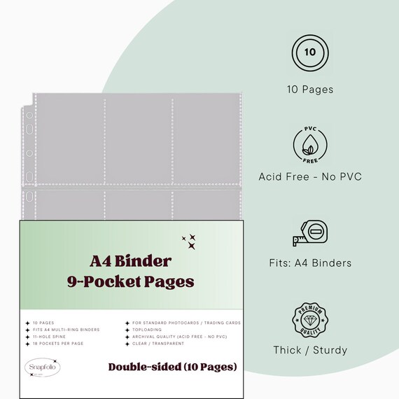 A4 Binder 9-pocket Pages, Refill, Double-sided (pack of 10), Kpop Photocard Storage - Etsy A4 Binder 9-pocket Pages, Refill, Double-sided (pack of 10), Kpop Photocard Storage - Etsy