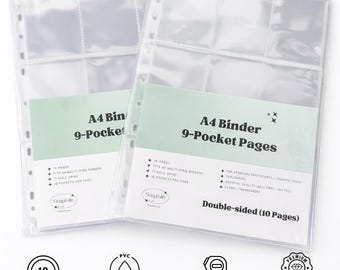 A4 Binder 9-Pocket Pages, Refill, Double-sided (Pack of 10), Kpop Photocard Storage