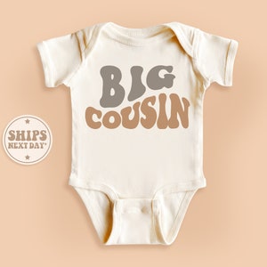 Big Cousin Baby Onesie®, Baby Cousin Gift, Wavy Letters Cousin Onesie®, Promoted To Big Cousin, Pregnancy Reveal Natural Bodysuit #TLC00083