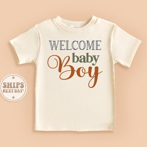 Welcome Baby Boy Shirt, Retro Natural Toddler Tee, Gender Reveal Baby Shirt #TLC00243