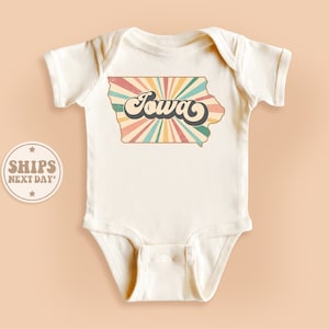 Iowa State Onesie®, Retro Natural Baby Bodysuit, Iowa Map Baby Bodysuit, Iowa Lover Gift #TLC00292