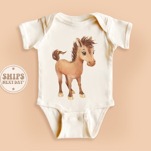 Horse Baby Onesie®, Animal Baby Onesie®, Colt Baby Bodysuit, Cute Natural Baby Bodysuit #TLC00444