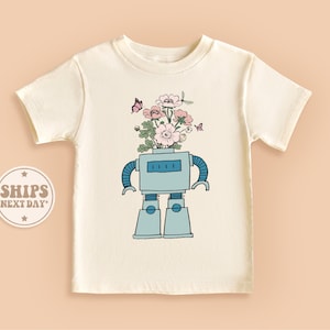 Floral Robot Toddler Shirt, Robot Baby Shirt, Cute Natural Baby Gift, Floral Baby Shirt #TLC00144
