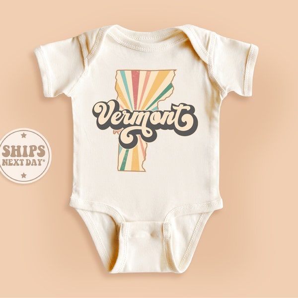 Vermont State Onesie®, Long Distance Onesie®, Vermont Baby Bodysuit, Retro Natural Baby Gift #TLC00322