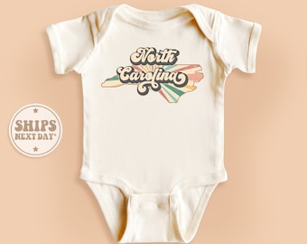 North Carolina State Onesie®, Retro Natural Baby Gift, North Carolina Baby Bodysuit, Rainbow Onesie® #TLC00310