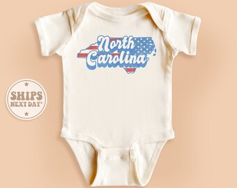 North Carolina State Onesie®, North Carolina Baby Bodysuit, Retro Natural Baby Gift, Vintage Patriotic Onesie® #TLC00349