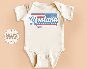 Montana State Onesie®, Montana Baby Bodysuit, Retro Natural Baby Gift, Vintage Patriotic Onesie® #TLC00377