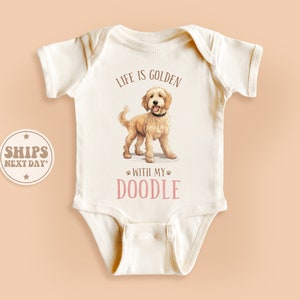 Life Is Golden With My Doodle Baby Onesie®, Dog Lover Baby Onesie®, Retro Natural Kid Gifts #TLC01648