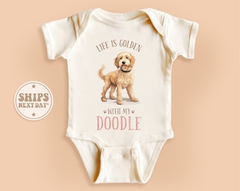 Life Is Golden With My Doodle Baby Onesie®, Dog Lover Baby Onesie®, Retro Natural Kid Gifts #TLC01648