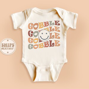 Gobble Retro Baby Onesie®, Natural Thanksgiving Bodysuit, Smiley Baby Gift, Funny Retro Girls Onesie® #TLC01724