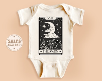 The Moon Tarot Card Baby Onesie®, Boho Celestial Baby Bodysuit, Moon Child Onesie®, Cute Natural Mystical Onesie® #TLC02091