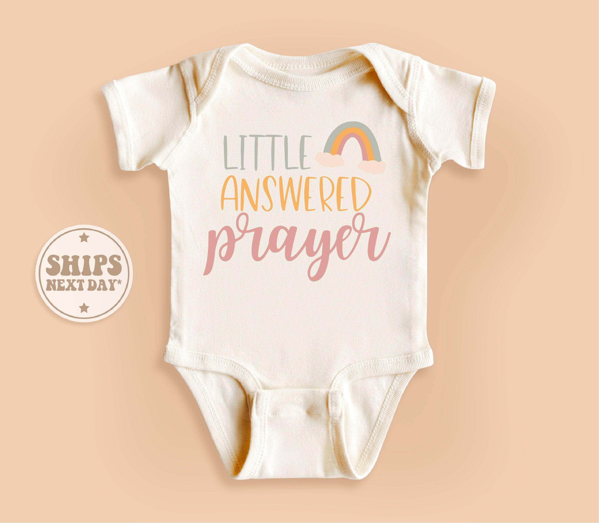 Little Answered Prayer Onesie®, Religious Onesie®, Miracle Baby Bodysuit, Retro Natural Baby Onesie® #TLC00494