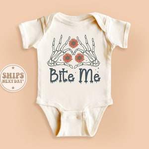 Bite Me Onesie®, Skeleton Hands Onesie®, Happy Halloween Bodysuit, Cute Natural Kid Gifts #TLC01618