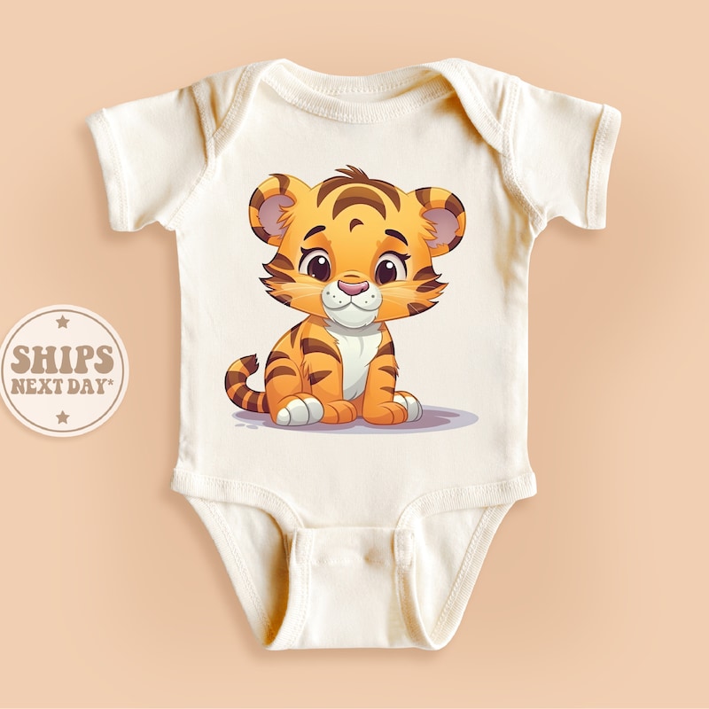 Tiger Embroidery + Waffle Cuffs + Cotton Baby Romper