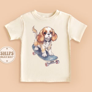 Skater Dog Toddler Shirt, Cavalier King Charles Spaniel Shirt, Dog Skateboarding Baby Shirt, Cute Natural Kid Gifts #TLC02435