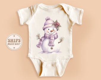 Christmas Snowman Onesie®, Snowman Baby Bodysuit, Winter Baby Onesie®, Cute Natural Holiday Gift #TLC01793