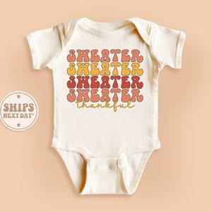 Sweater Thankful Onesie®, Retro Thanksgiving Baby Onesie®, Cute Natural Baby Gift #TLC01713