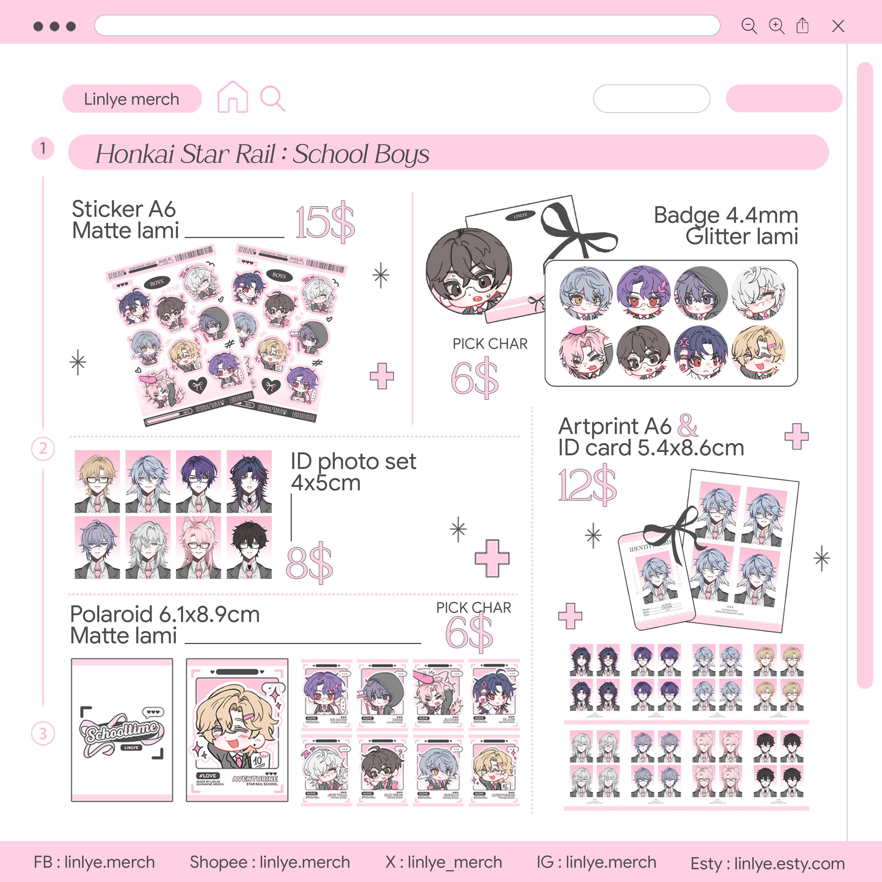 Photocard + Print A6 + Badge + Sticker | Honkai Star Rai | School Boys ...