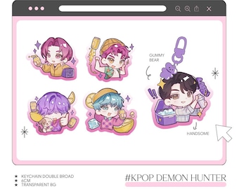 Llavero con dije de cazador de demonios del Kpop y pegatina brillante / Fanmade Saja Boys