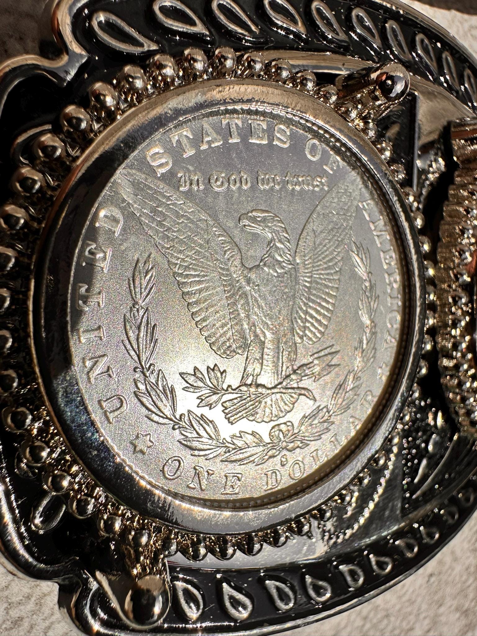 Vintage Leather Belt Hand Tooled Hand Painted Liberty Silver Dollar Belt Buckle Sterling Dollar Buckle In Vintage Belt Buckles for sale | eBay main image 2
