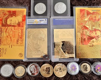 Huge 6 Royal Set 995 Pure 24K Gold & 999 Silver Princess Diana and Queen Elizabeth