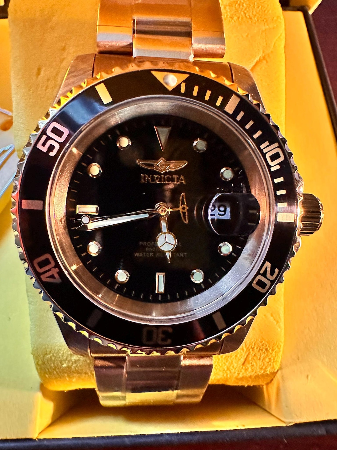 24K Gold Black Invicta Men's Pro Diver SCUBA Submariner Watch New Box ...