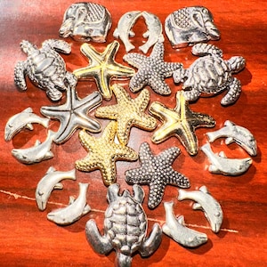 FREE 24K Gold 925 Sterling Fine Silver Pandora Dolphins, Turtles, Sea Stars Charm Pendant Bullion Nugget for Nautic or Ocean Jewelry Making