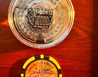 SET OF 2 24K Gold & Platinum Las Vegas Stardust High Roller Casino Chips USD 10,000 Authentic